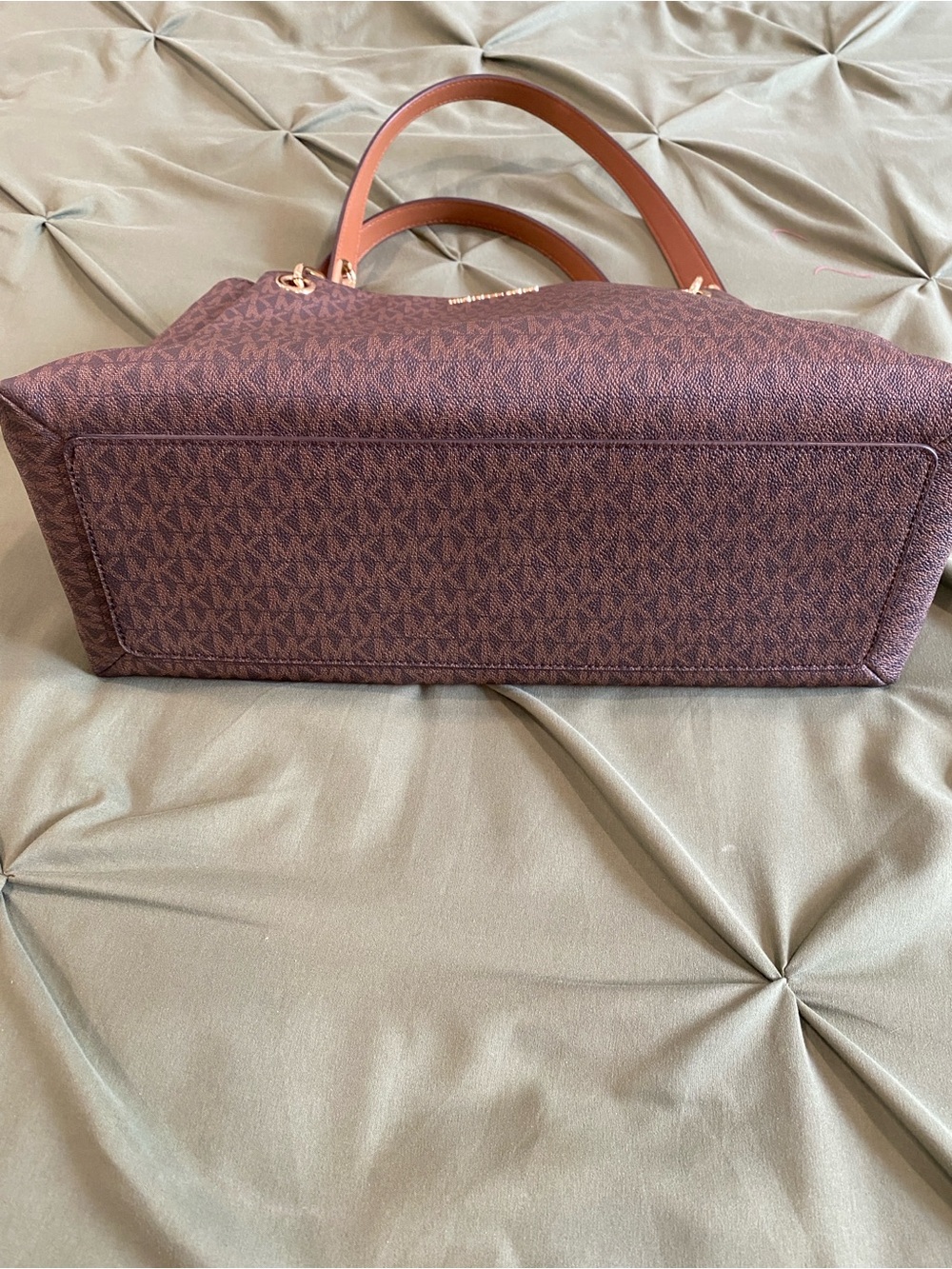 Michael Kors Brown Monogram Shoulder Tote with Gold Hardware - Picture 12 of 16